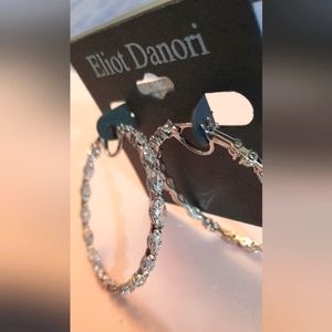 Eliot Danori Silver-Tone Crystal Oval Hoop Earrings